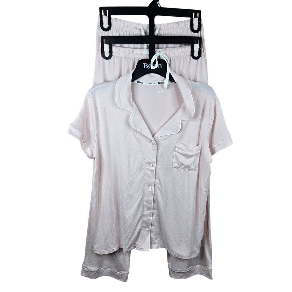 New Born Womens M Pink Pajama Set Short Sleeve Top Shorts Pants